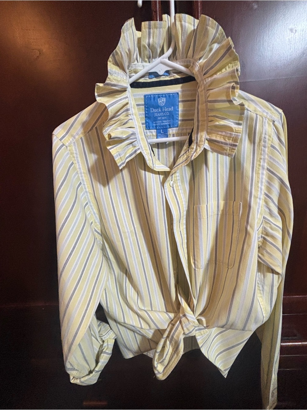 Upcycled Duck Head Yellow/Black Striped Button-Up Shirt